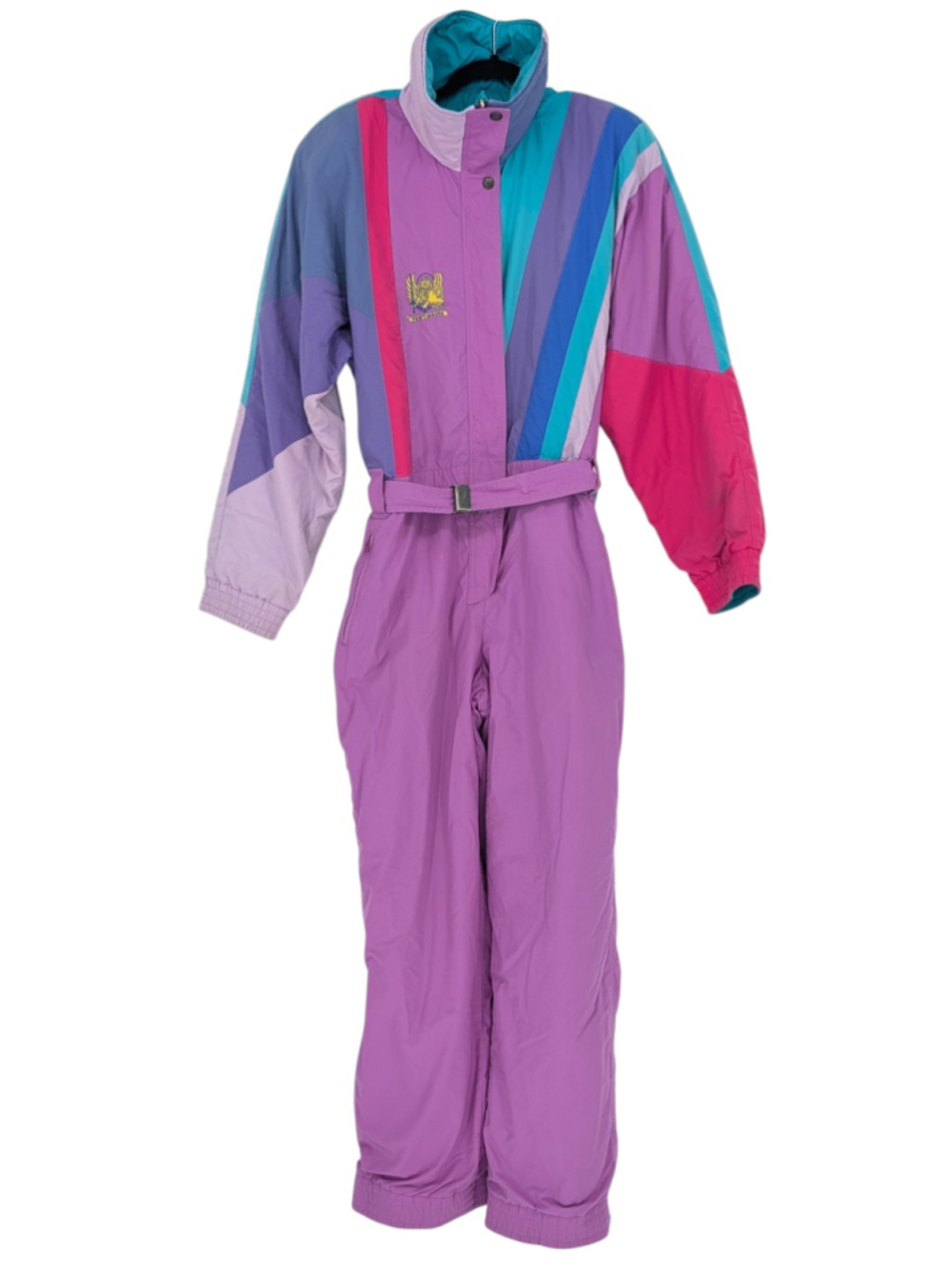 Vintage Colmar Fortissimo Ski Suit 80s One Piece Colorblock Purple Belted